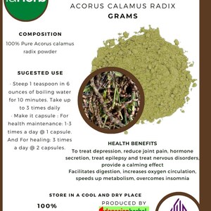 50 g - 500 g Organic Pure Powder Of Dlingo Roots Acorus Calamus Radix WildCrafted 100% Fresh Natural Herbs