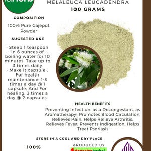 50 g - 500 g Organic Pure Powder Of Cajeput Leave/ White Paperbark (Melaleuca Leucadendra) kayu putih WildCrafted 100% Fresh Natural Herbs