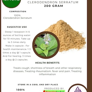 50 g - 500 g Organic Pure Powder Of SENGGUGU Clerodendron Serratum WildCrafted 100% Fresh Natural Herbs