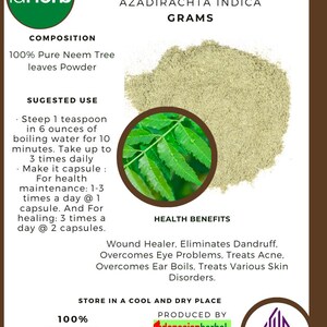 50 g - 500 g Organic Pure Powder Of Azadirachta Indica Daun Mimba Leaves WildCrafted 100% Fresh Natural Herbs Organic Herbal