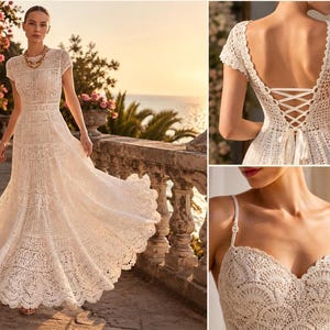 Ivory Reverie Crochet Wedding Dress Pattern PDF, Robe Mariage Crochet, Vestido Novia Crochet, Lace Gown XS–3XL, En Fr Es, Instant Download