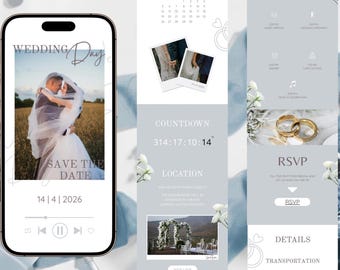 Snow Gold Digital Wedding Invitation Template, Elegant Countdown & Online RSVP, Canva Editable Wedding Website, Instant Luxury Invite