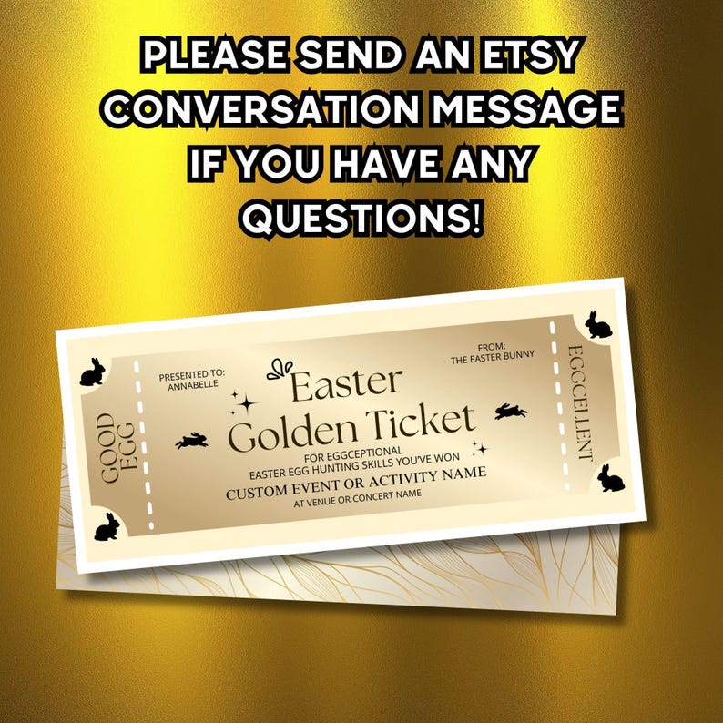 Surprise Ticket, Golden Ticket ,editable Easter Egg Hunt Gift Voucher ...