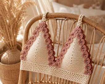 Wzór na szydełkowy biustonosz Petal Fan w formacie PDF, top z kwiatowym wzorem, rozmiar XS-3XL dla początkujących, krótki top w stylu boho na lato, natychmiastowe pobranie
