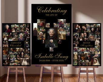 Modello di collage fotografico per la celebrazione della vita, elegante poster commemorativo (modello modificabile Canva)