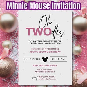 Invitation Minnie Mouse moderne Oh Twodles 2e anniversaire Invitation imprimable Invitation rose élégant modèle d'anniversaire Minnie TÉLÉCHARGEMENT NUMÉRIQUE