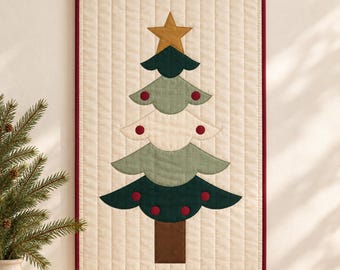 Christmas Tree Wall Hanging Quilt Pattern PDF, Winterberry Scallop Tree, Fusible Applique Sewing Guide, 20 x 30 Inches