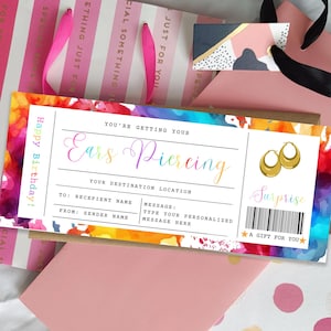 Ears Piercing Gift Certificate Template: Editable Birthday Surprise (PDF Canva, Instant Download
