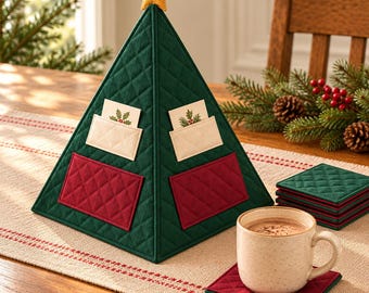 3D Christmas Tree Sewing Pattern PDF, Quilted Tabletop Tree & Coasters, 2 Sizes, English French Es , Holiday Centerpiece, Instant Download