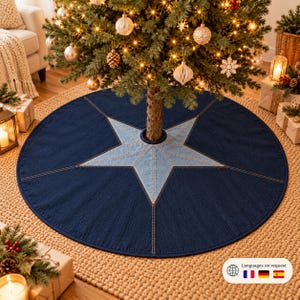 Denim Star Christmas Tree Skirt Sewing Pattern PDF, 3 Sizes, Patchwork Quilt, A4 & US Letter Templates, Instant Download, Digital Pattern