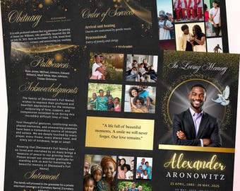 Elegant Funeral Program Trifold Template, Celebration of Life (Digital Download)