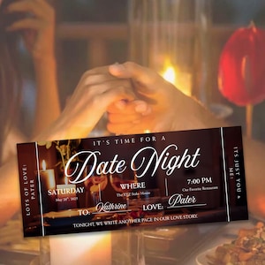 Date Night Ticket Vorlage | DIY Romantische Valentinstag / Jubiläum Geschenkidee | Lustige Printable Einladung | 9x4 Digitale Datei | Canva Editebale