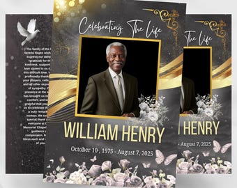 Elegant Gray & Gold Funeral Program Template: 8-Page Memorial (Digital Download)