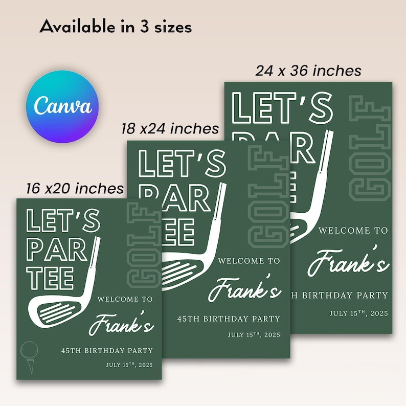 Personalized Golf Birthday Welcome Sign, Modern Par-tee Poster (digital ...