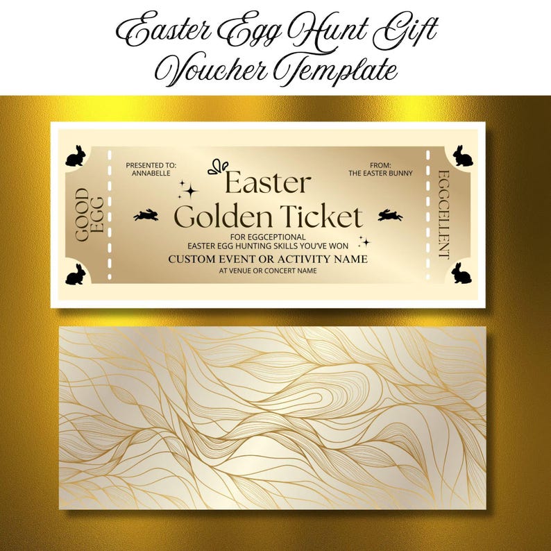 Surprise Ticket, Golden Ticket ,editable Easter Egg Hunt Gift Voucher ...