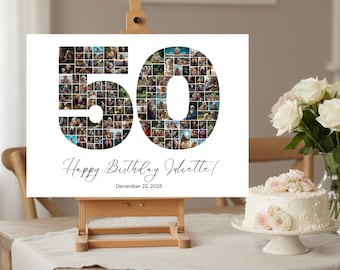 Personalized 50th Birthday Photo Collage Gift, Canva Template (Digital Download)