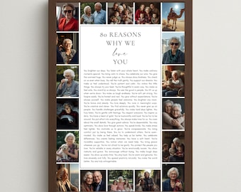80 Reasons We Love You Photo Collage Template (Digital Download)