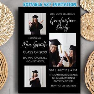 Editable Minimalist Graduation Invitation Template with Photo, Graduation Announcement, Modern Printable Digital Invitation Instant Download