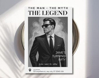 The Man The Myth The Legend Birthday Invitation for Men | Instant Download | 40th 50th 60th 70th Any Age Party Text | Printable Invite