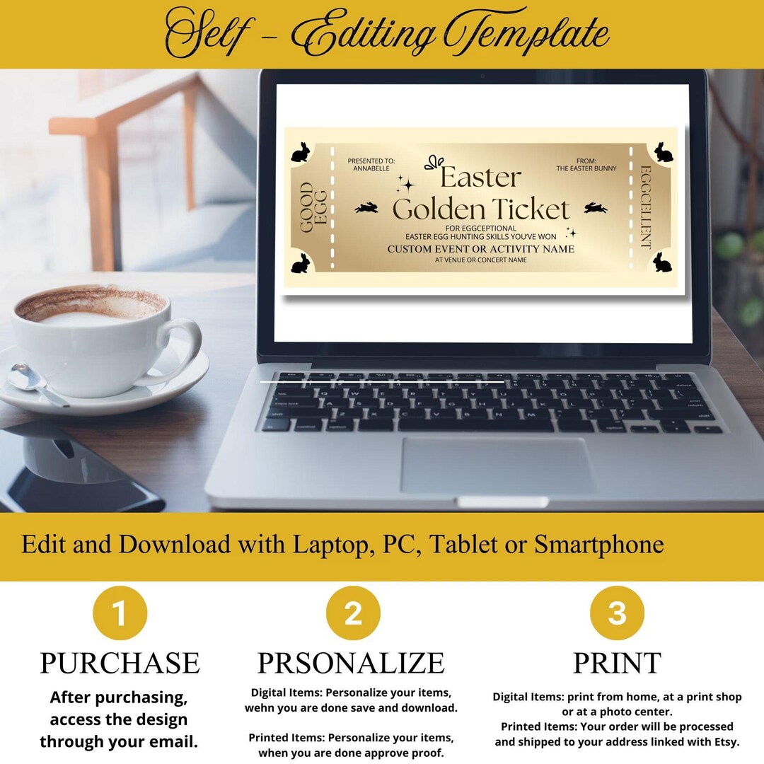 Surprise Ticket, Golden Ticket ,editable Easter Egg Hunt Gift Voucher ...