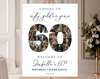 60th Birthday Photo Collage Template, Celebrating 60 Years, Party Welcome Sign, Digital Download Poster