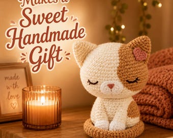 Wzór szydełkowy na śpiącego kotka w formacie PDF, pluszowy kotek amigurumi, przyjazny dla początkujących, angielski, hiszpański, francuski, natychmiastowe pobranie cyfrowe