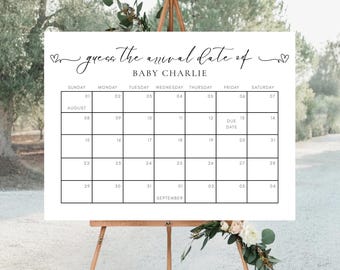 Baby Shower Due Date Calendar Game: Guess the Birthday (Printable Instant Download Activity)