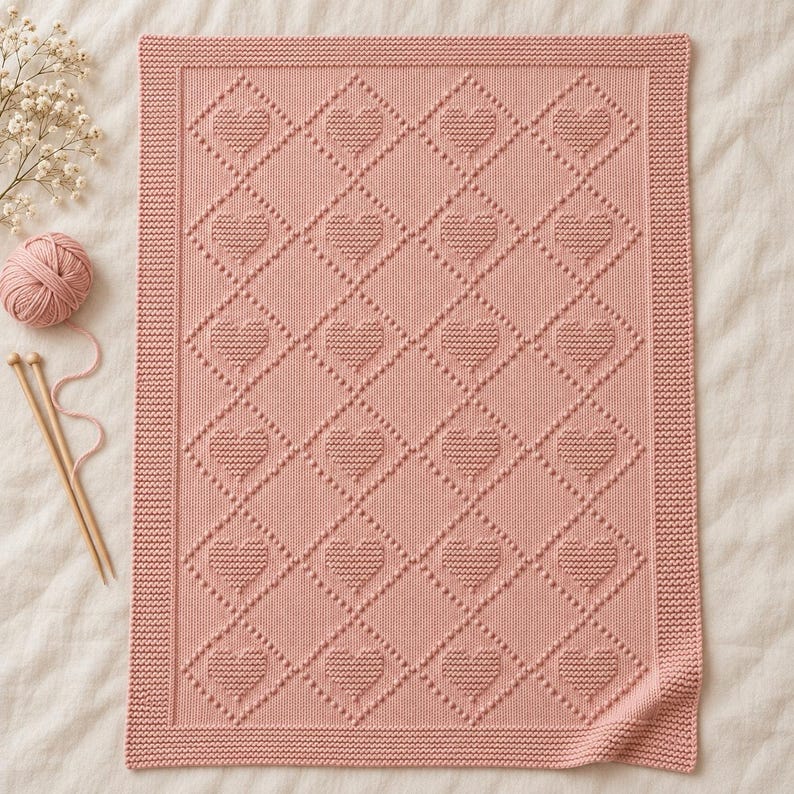 Heart Baby Blanket Knitting Pattern PDF, Diamond Texture Blanket, 4 ...