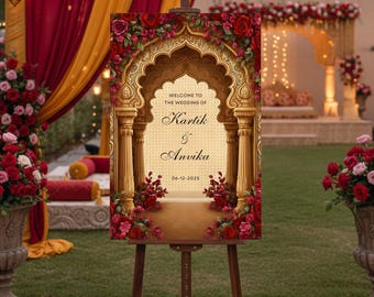 Floral Royal Indian Wedding Welcome Sign Template (Digital Download)