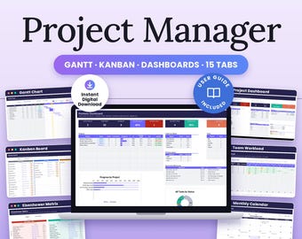 Project Management Spreadsheet, Gantt Chart Excel Google Sheets, Kanban Board, Team Task Tracker, Project Tracker Template, Dashboard