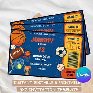 All-Star-Sport-Geburtstagseinladung • Bearbeitbares Thema Sportparty einladen • Athletische Geburtstagskarte • All-Star-Spieltagfeier Pdf Canva