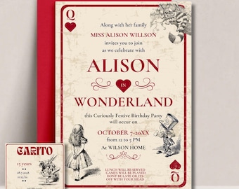 Editable Alice in Wonderland Party Invitation Template (Instant Download)