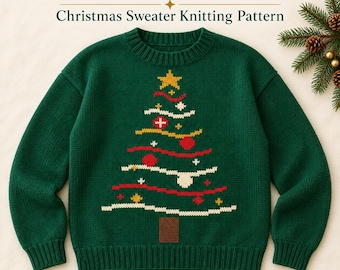 Christmas Sweater Knitting Pattern PDF, Emerald Tree Pullover, XS–3XL, Row by Row Instructions, Festive Jumper, Instant Download - Digital