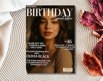 Vogue Style Birthday Magazine Cover Template: Editable Canva Gift (5x7) (Digital Download)