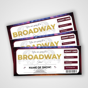 Utskrivbar biljett till Broadway-show: Redigerbar musikalpresent (digital nedladdning)