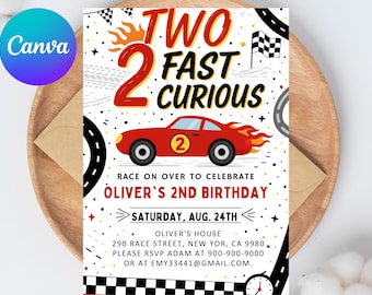 Two Fast Birthday, Two Fast Invitation, Two Fast 2 Curious, Race Car Invite, 2nd Birthday Editable Printable Car Birthday Invitation