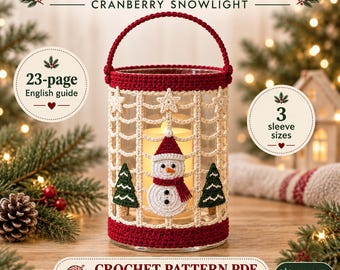 Snowman Lantern Crochet Pattern PDF, Christmas Lantern Sleeve, Winter Table Decor, 3 Sizes, English Photo Guide, (Digital Download) - Pdf