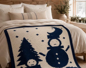 Snowman Crochet Blanket Pattern, Winter Graphghan PDF, Tapestry Christmas Afghan, English French Spanish, Instant Download, Christmas Celeb