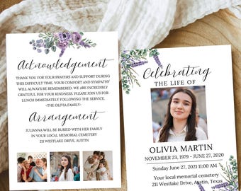 Plantilla editable para programa funerario: Servicio conmemorativo, obituario (descarga en PDF)
