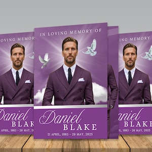 Purple Funeral Program Template: 12-Page Celebration of Life (17x11, Digital Download)