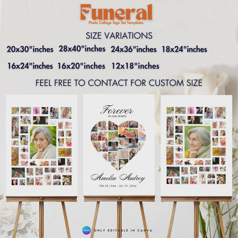 Funeral Photo Collage Sign Set: Customizable Memorial Poster (digital ...