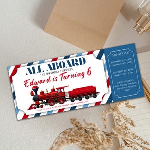 Train Birthday Ticket Invitation, Train Ticket Kids Invite, Blue Boy 1st Boarding Pass, Digital Editable Printable, Instant Download