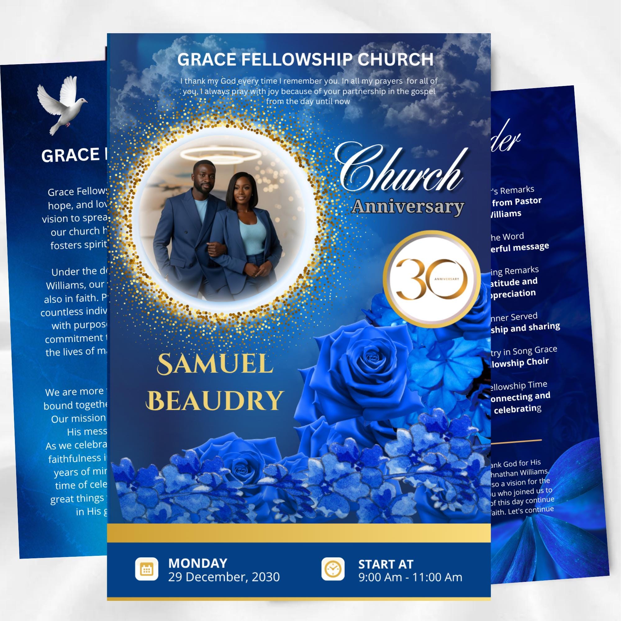 Church Anniversary Program Template, Editable Canva Brochure (digital ...