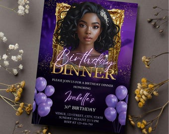 Purple and Gold Birthday Invitation: Editable Photo Party Template