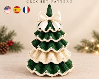 Crochet Christmas Tree Pattern PDF, Ruffled Holiday Tree Decor, Tabletop Christmas Crochet Pattern, Festive Centerpiece, DIY Xmas Decor