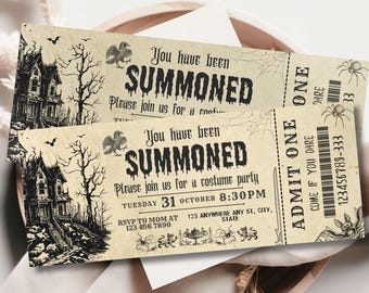 Vintage Halloween-biljettinbjudningar: Spöklikt spökhusdesign (direkt nedladdning)
