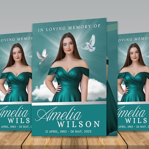 Elegant Green & Silver Funeral Program Template: 12-Page Memorial (Printable Canva Design)
