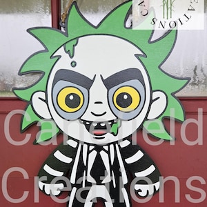 Beetlejuice Door Hanger Halloween Decor Tim Burton Inspired Spooky Wall Hanging Gift for Fans