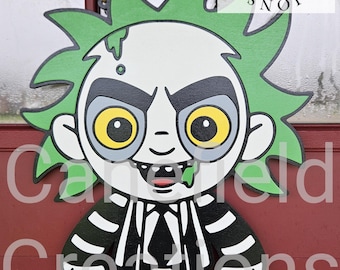 Beetlejuice Door Hanger Halloween Decor Tim Burton Inspired Spooky Wall Hanging Gift for Fans