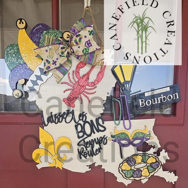 Mardi gras louisiana door hanger 20x20 | festive home decor for celebrations & parties